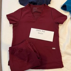Burgundy small Zamora joggers and small Casma top.